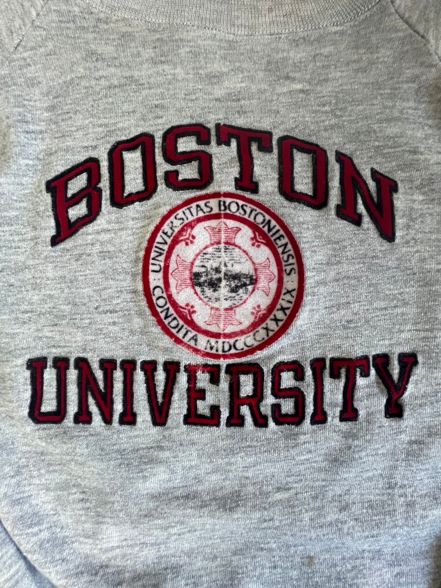 Vintage 80’s Champion Flocked Raglan Sweatshirt Boston University XXL