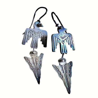 Vintage 1970’s Navajo Sterling Silver Thunderbird Earrings