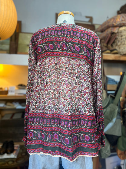 Vintage 70’s India Block Print Sheer Cotton Gauze Blouse