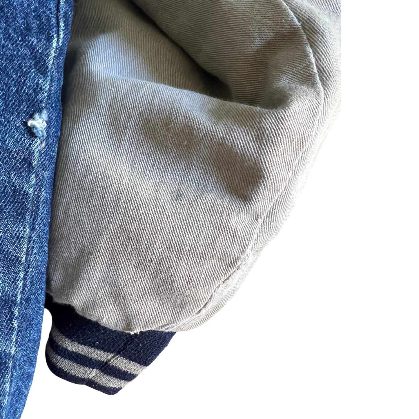 Vintage 80’s Adidas X Yankees Distressed Denim Varsity Jacket XL