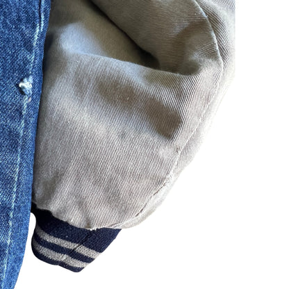 Vintage 80’s Adidas X Yankees Distressed Denim Varsity Jacket XL