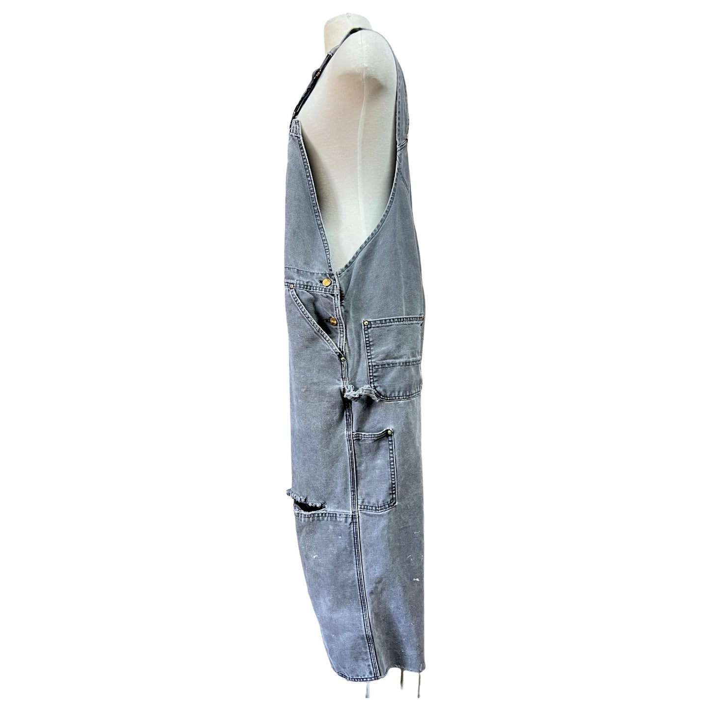 Vintage Heavily Distressed Carhartt Double Knee Faded Black Overalls