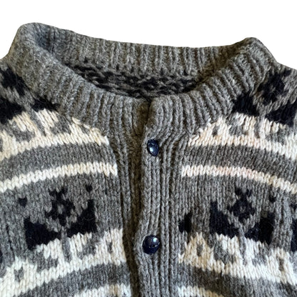Vintage Hand Knit Wool Cowichan Cardigan w/ Pockets