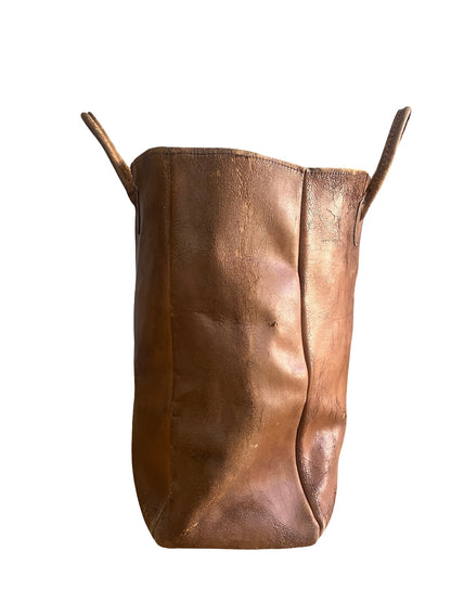 RARE Vintage LL Bean 1970’s Cursive Label Distressed Leather Tote XL