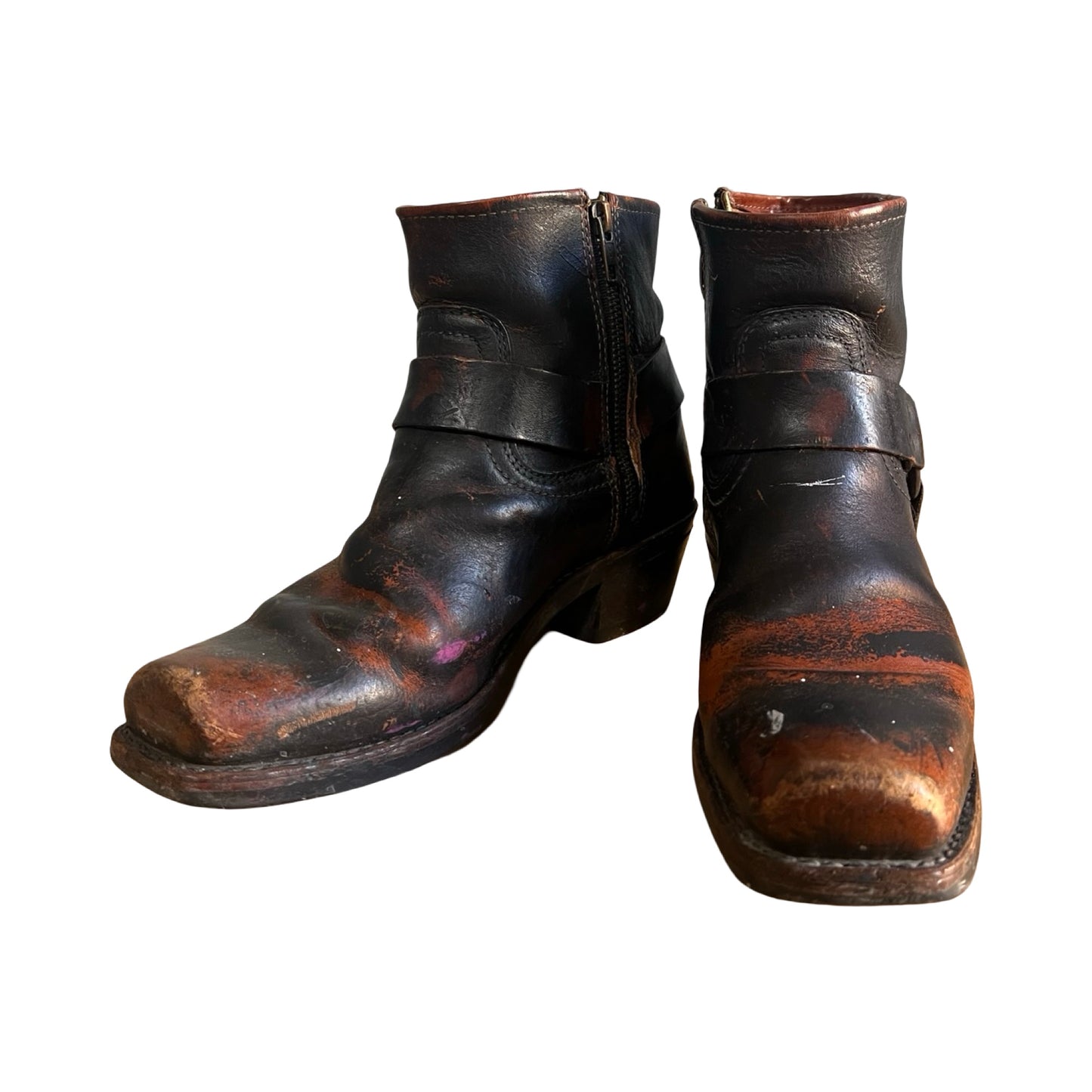 Vintage Frye Harness Ankle Zip Boots Distressed 8.5