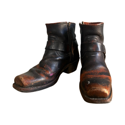 Vintage Frye Harness Ankle Zip Boots Distressed 8.5