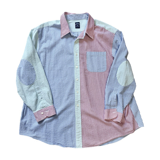 Rare 2000’s Brooks Brothers Seersucker “Fun Shirt” w/ Elbow Patches 3XL