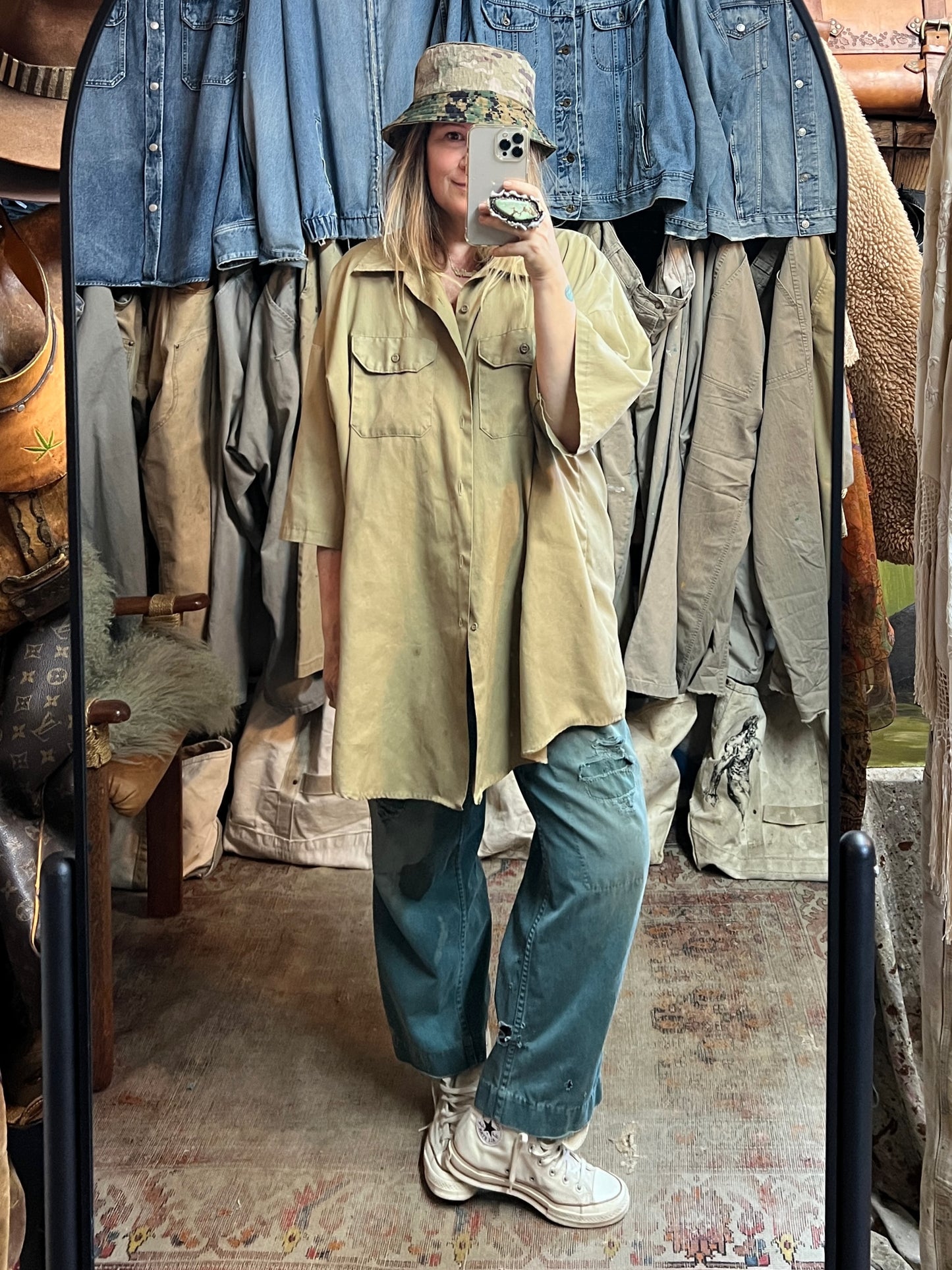 Vintage 1950’s Key Oversized Distressed Khaki Work Shirt 4XL
