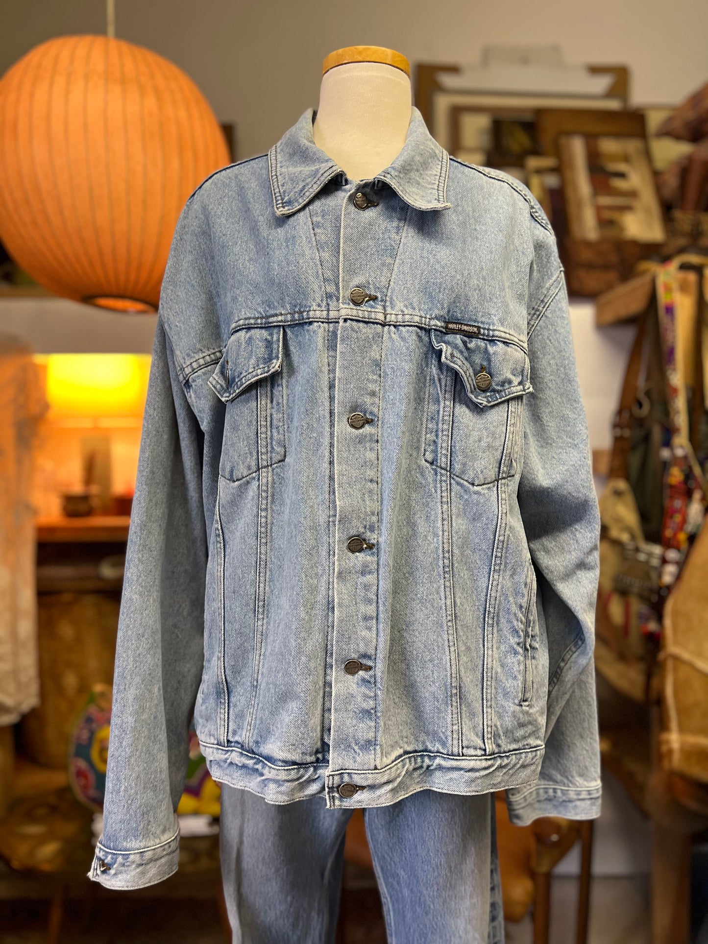 Vintage Harley Davidson Oversized Denim Jacket Back Patch XL