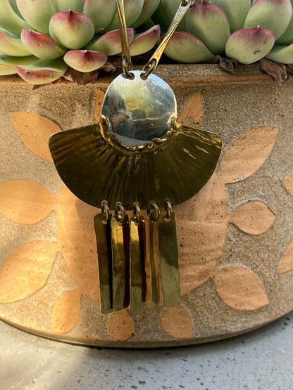 Vintage 1986 Signed Joseph Boris Modernist Brass & Silver Statement Necklace