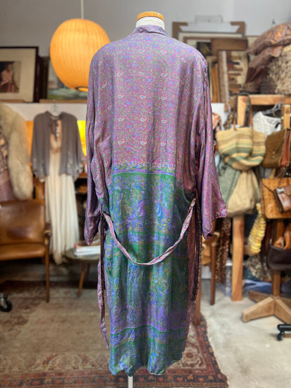 Vintage Handmade Reversible Silk Kimono Robe O/S