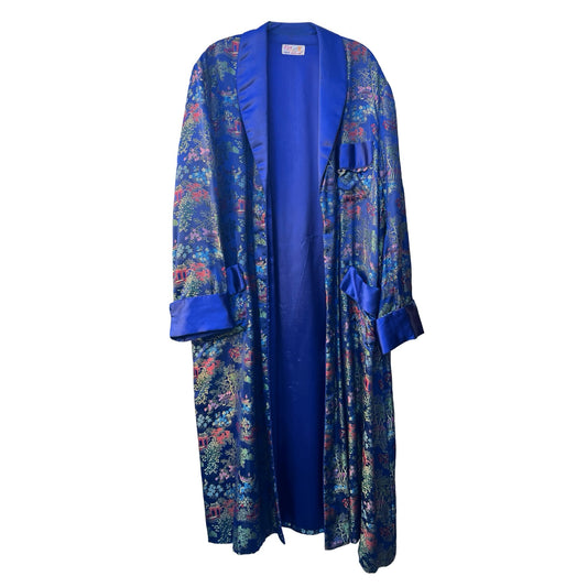 Vintage Silk Embroidered Smoking Jacket Robe XL