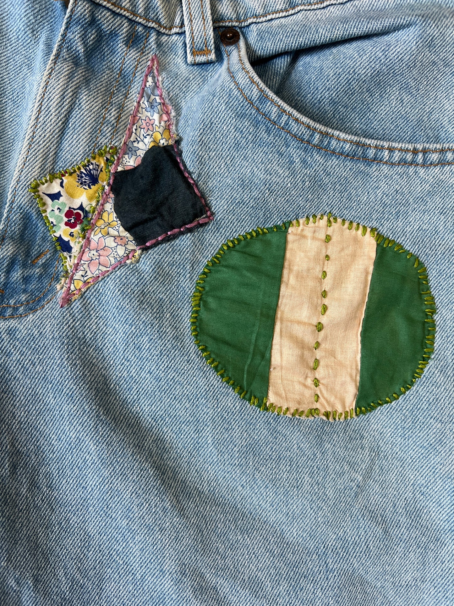 Rare One Of A Kind Vintage 1980’s Levi’s 562 Upside Down Orange Tab Patched Jorts 29/30
