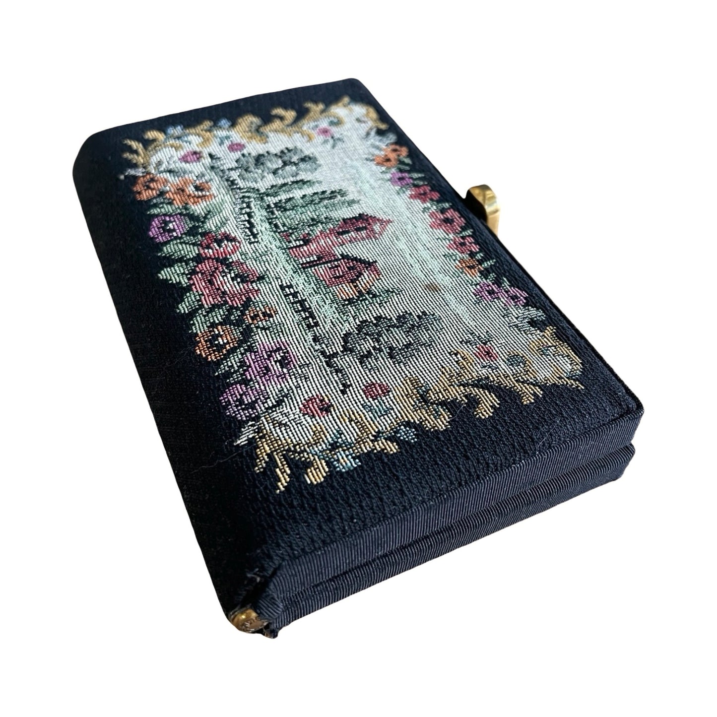 Vintage Pastoral Needlepoint Box Clutch