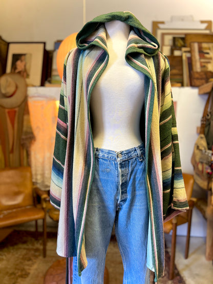 One-of-a-kind Handmade Vintage Serape Belted Hooded Surf Robe