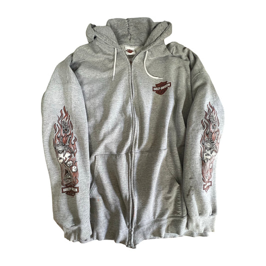 Vintage Heavily Distressed Oversized Harley Davidson Zip Hoodie 3XL