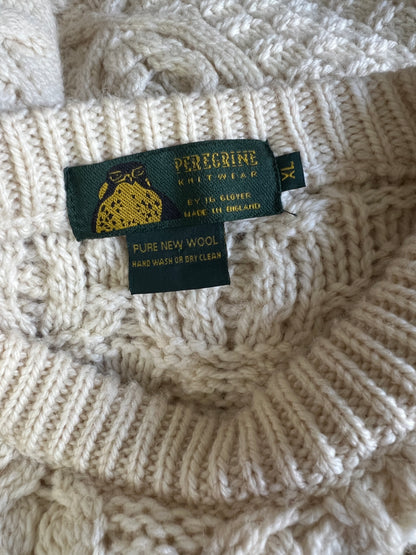 Vintage Oversized Fisherman Cable Knit Sweater 100% Wool XL
