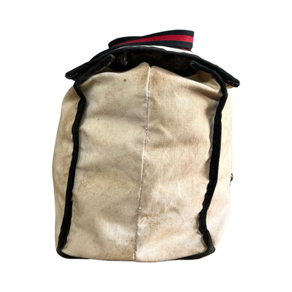 Rare Vintage 1970’s Heavy Canvas Weekender Tote w/ Brass Hardware Striped Webbing