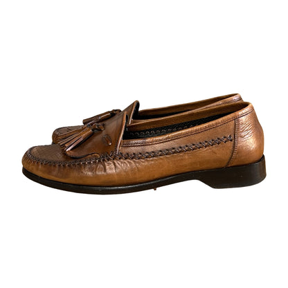 Vintage Bragano Distressed Woven Leather Tassel Loafers Made In Italy Men’s 7.5