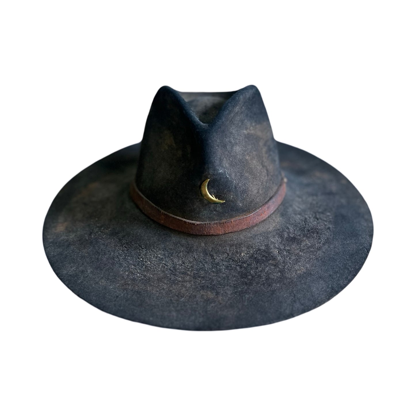 Vintage Bespoke Hat Crescent Moon Leather Band Weathered Worn Western