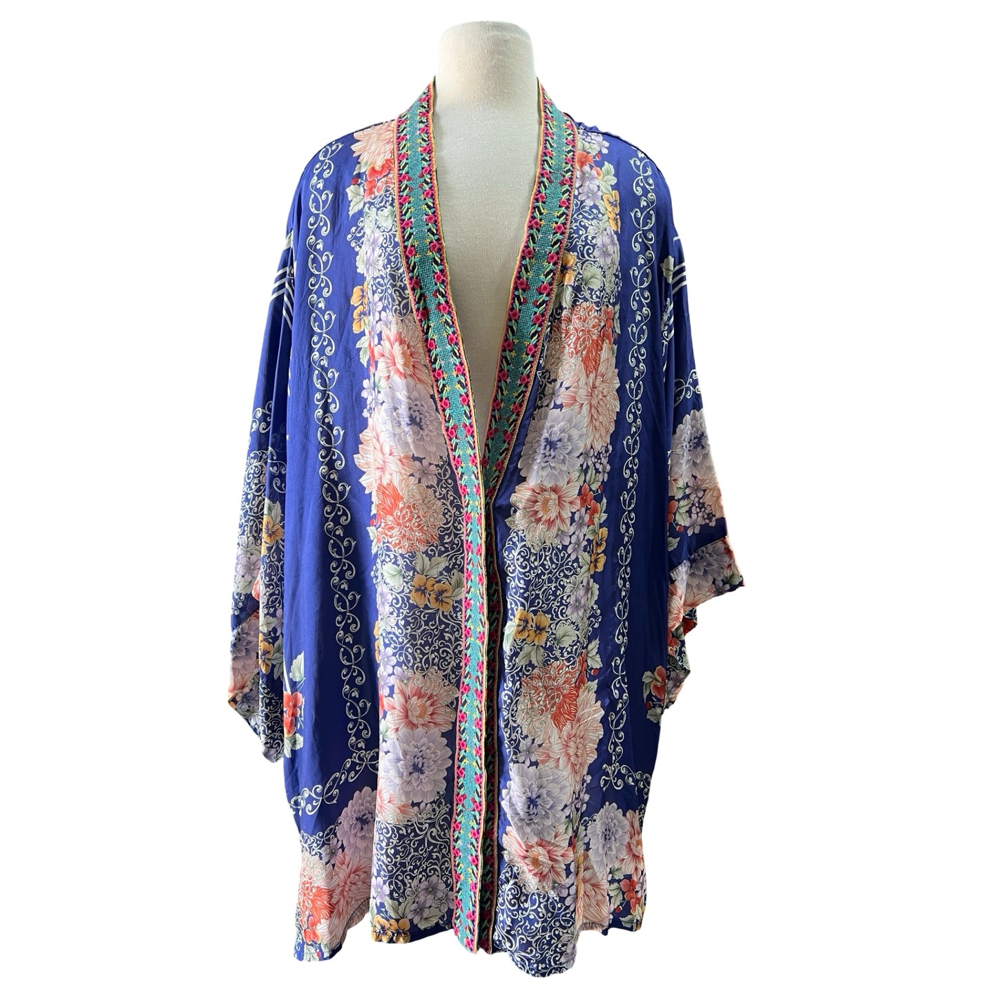 Johnny Was Oversized Silk Floral Snap Front Kimono