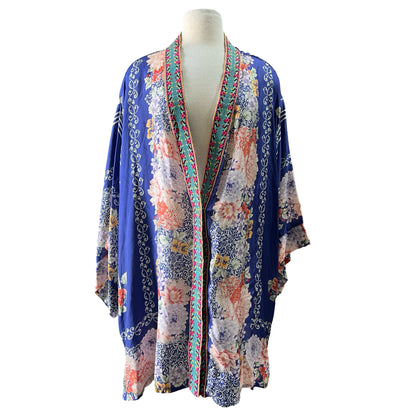 Johnny Was Oversized Silk Floral Snap Front Kimono