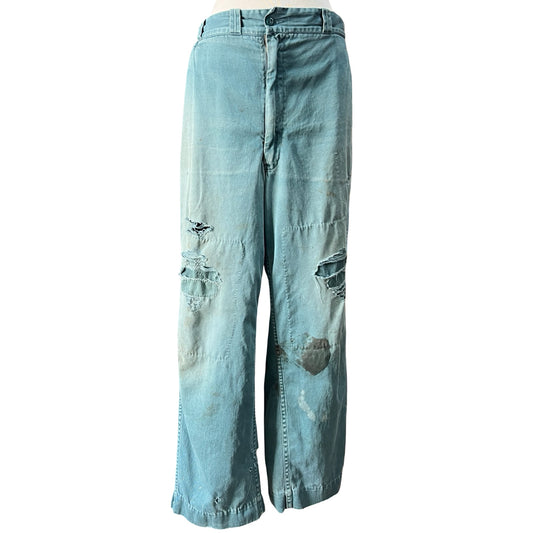 Vintage 1950’s Big Mac Sanforized Heavily Distressed w/ Original Repairs Work Pants