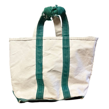 Vintage LL Bean Boat & Tote Small Distressed w/ Vintage Bandana Handle Repair