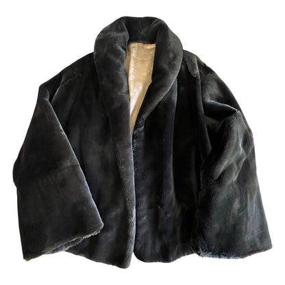 Vintage Shawl Collar Bell Sleeve Silk Lined Faux Fur Jacket O/S