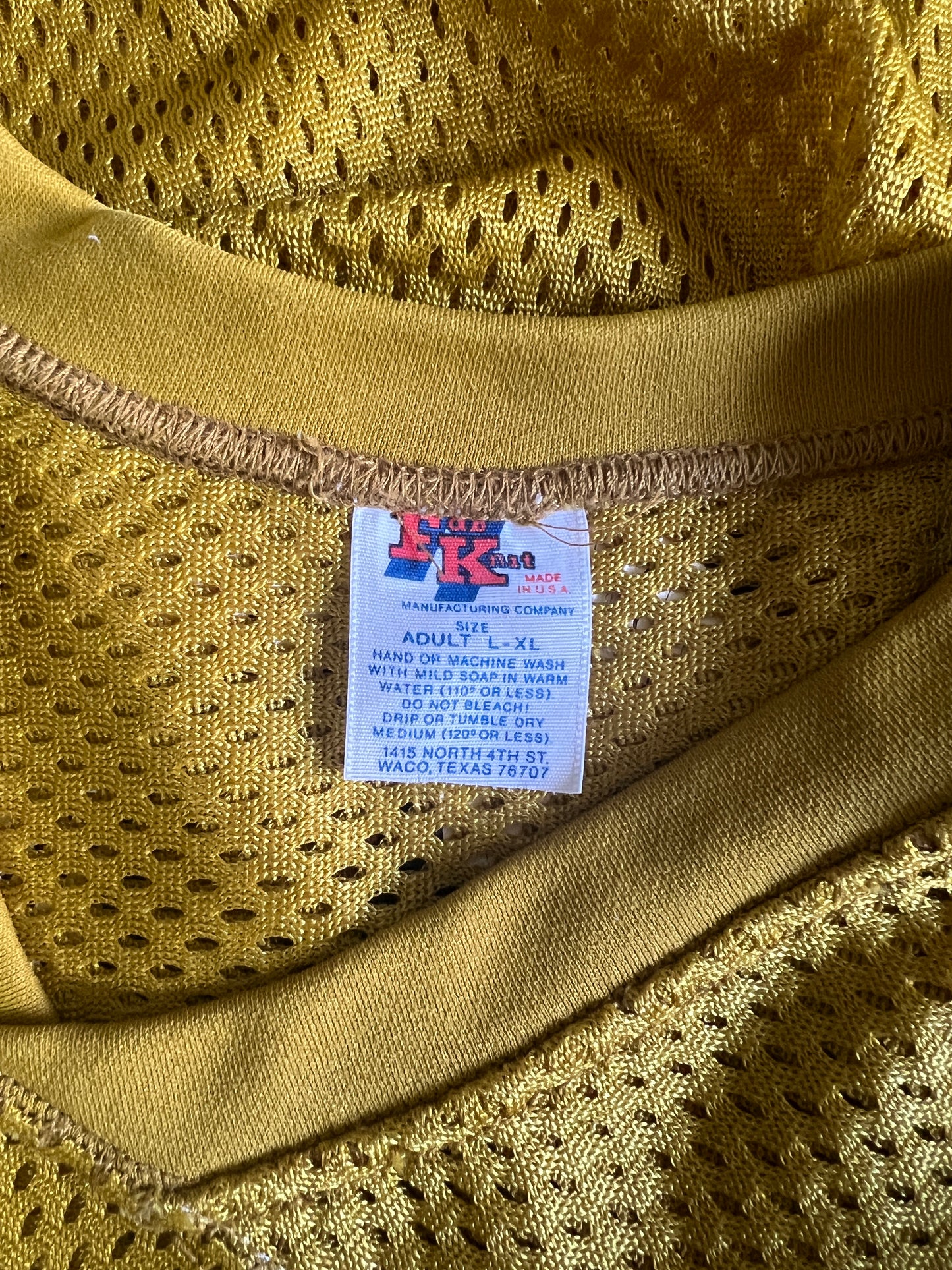 Vintage 1980’s Fab Knit Gold Metallic Mesh Football Jersey L/XL
