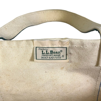 Vintage LL Bean Boat & Tote Large Canvas Tote Bag Natural w/ Dark Green Trim Distressed