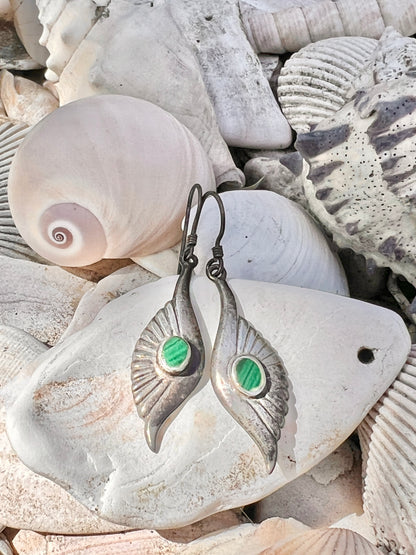 Vintage Rare Navajo Sterling Silver and Malachite Earrings
