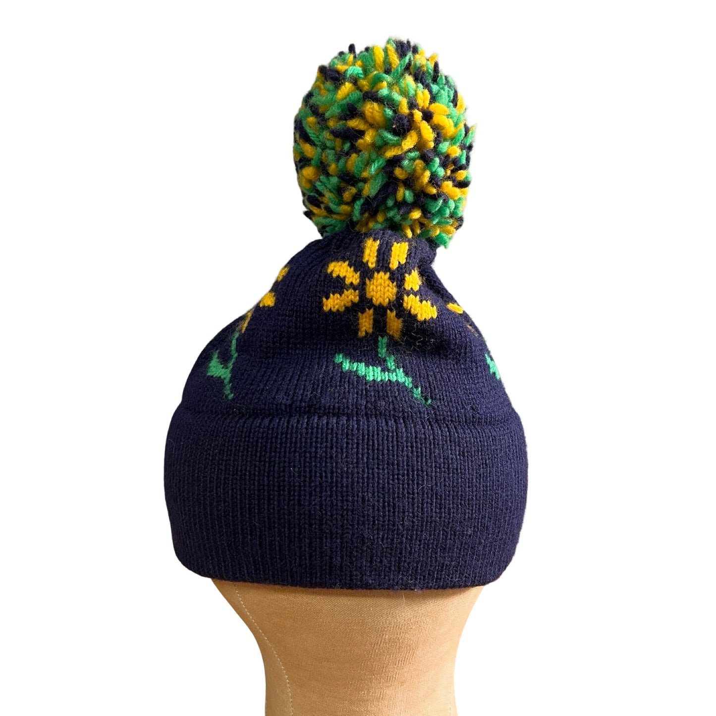 Vintage 80’s CB Daisy Pom Pom Wool Ski Hat O/S