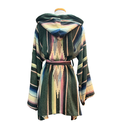One-of-a-kind Handmade Vintage Serape Belted Hooded Surf Robe