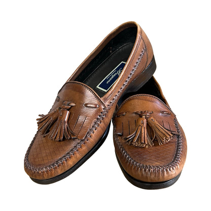 Vintage Bragano Distressed Woven Leather Tassel Loafers Made In Italy Men’s 7.5
