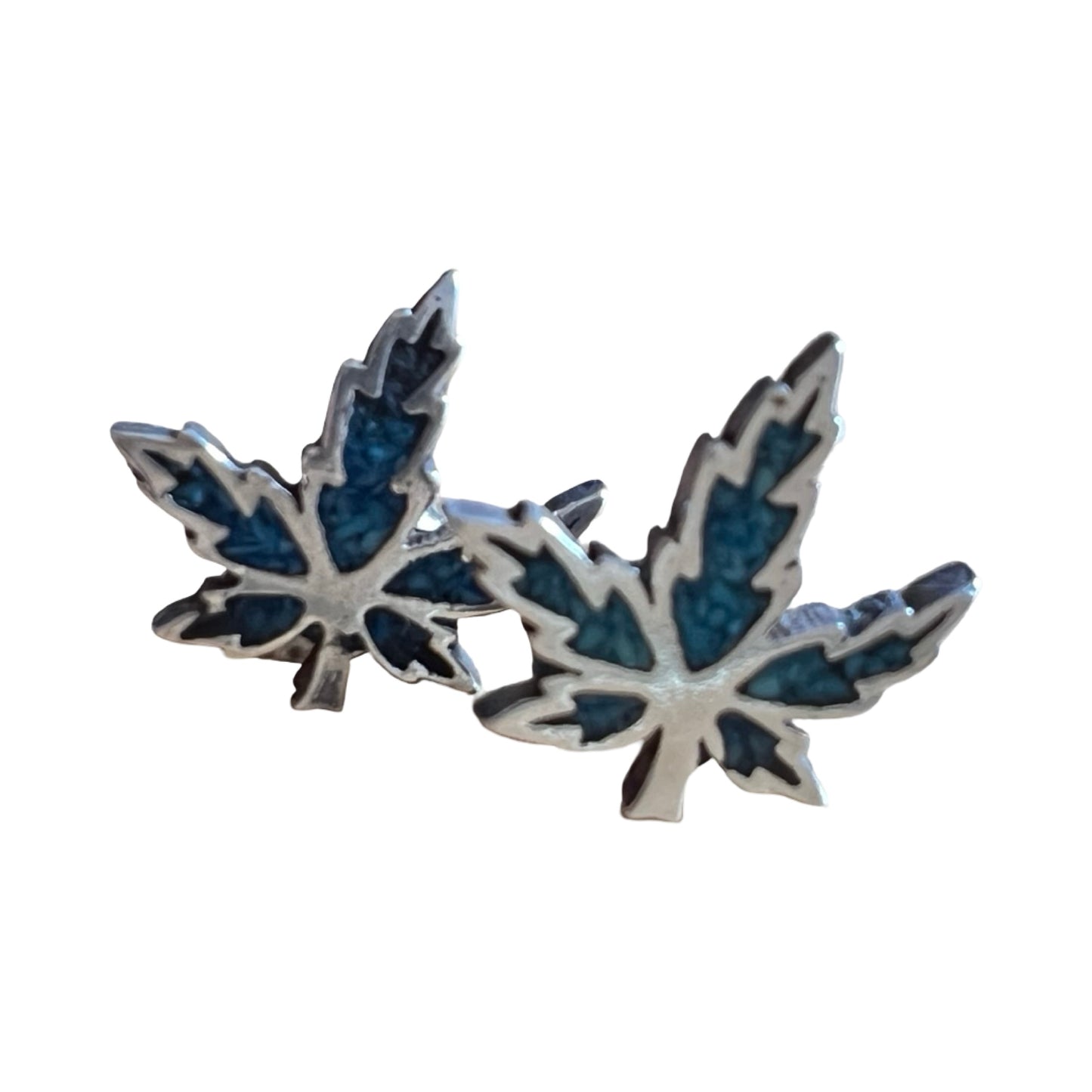 Vintage 70’s Sterling Silver & Turquoise Weed Leaf Studs