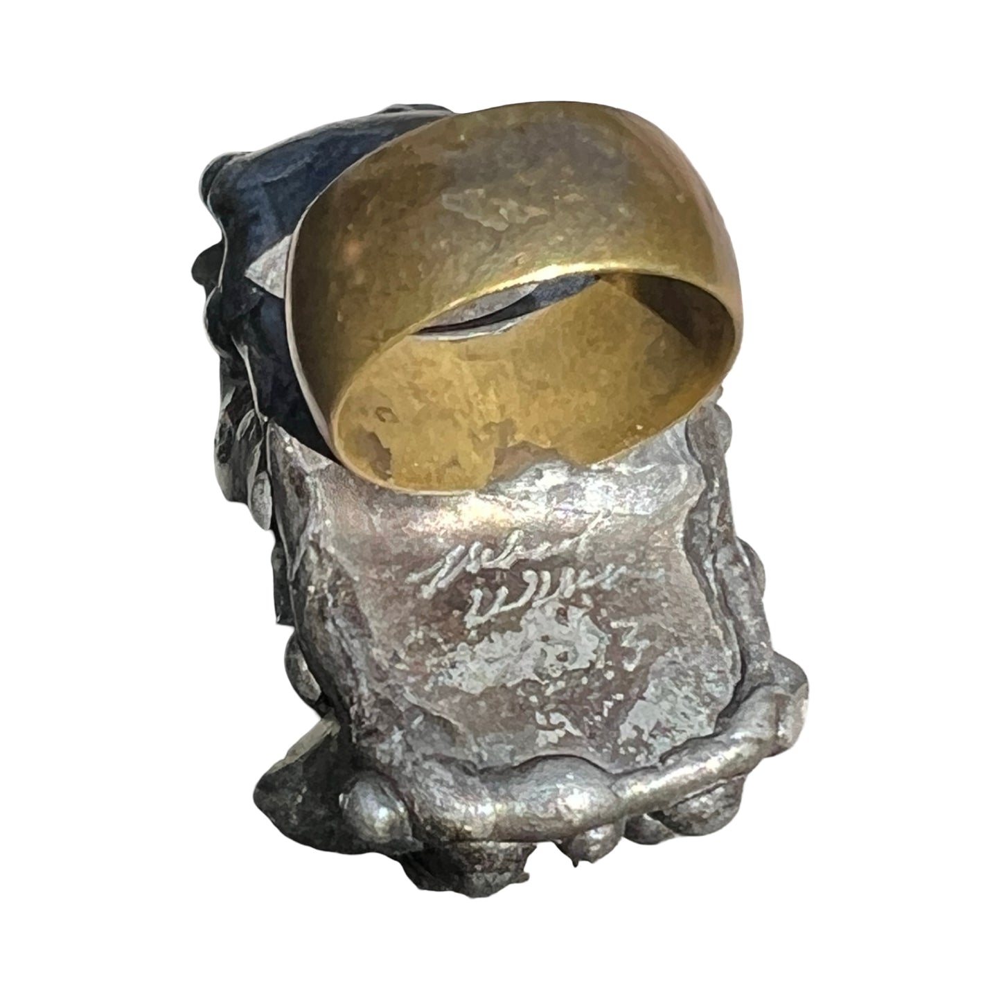 Signed Mikal Winn 2013 Four Crystal Mixed Metal Brutalist Ring Size 8