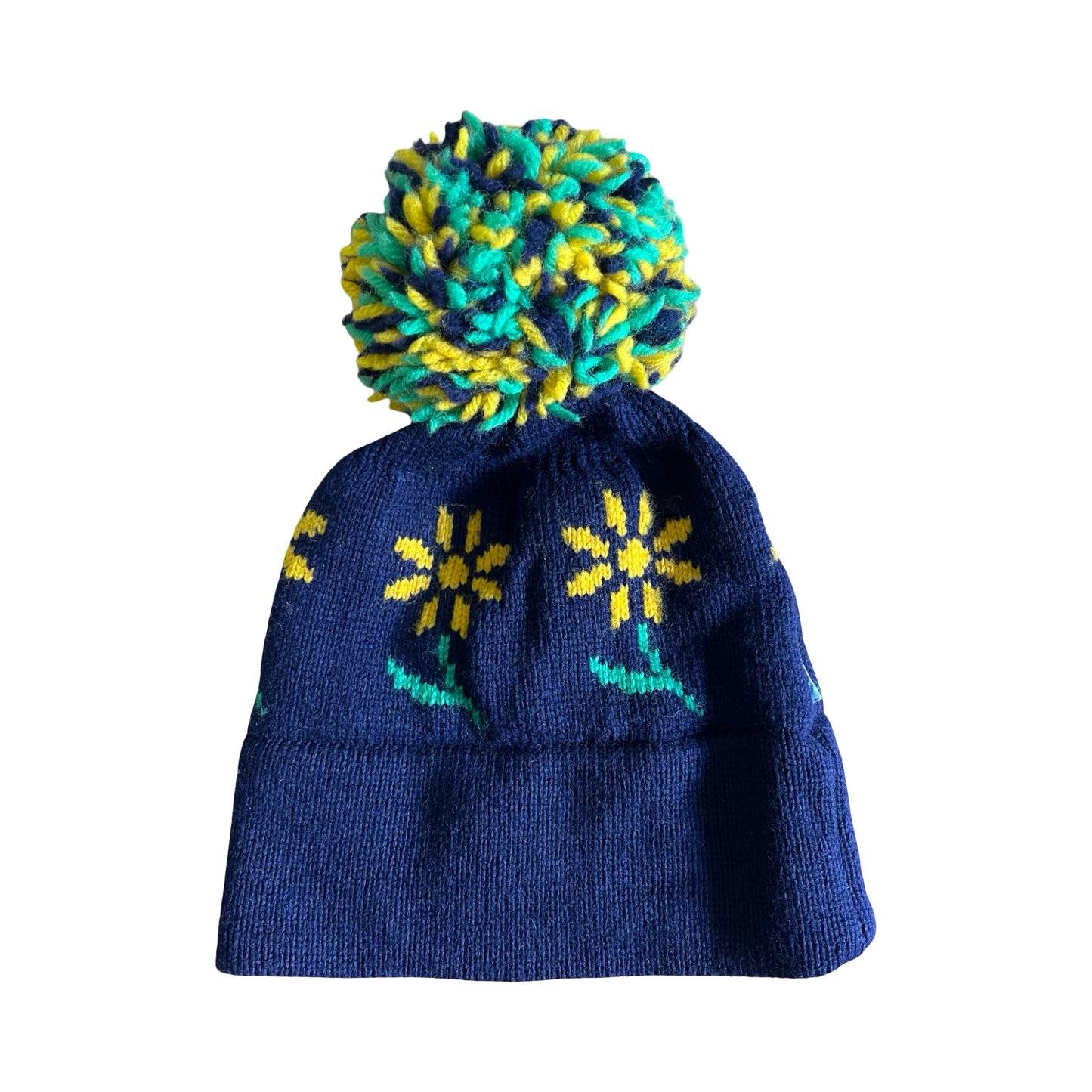 Vintage 80’s CB Daisy Pom Pom Wool Ski Hat O/S