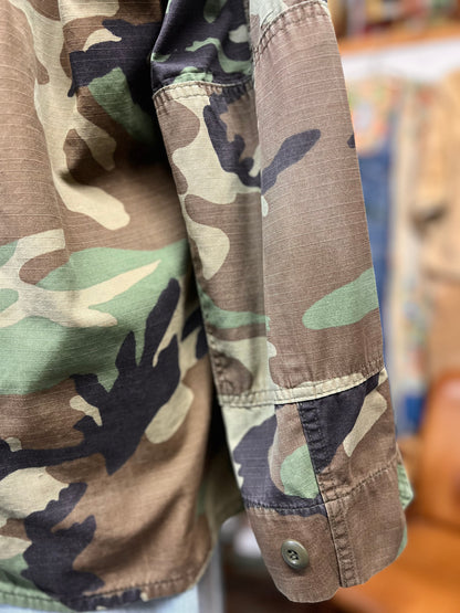 Vintage US Army Camouflage Shirt Jacket Double Elbow Great Fade