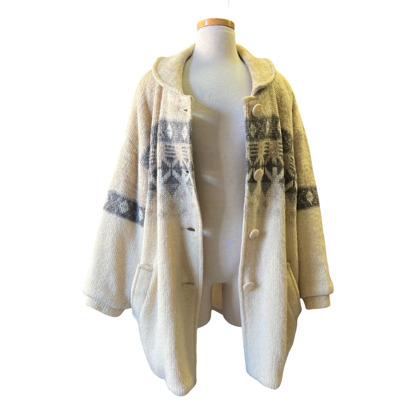 Vintage Alafoss of Iceland Nordic Print Button Front Sweater Coat L/XL