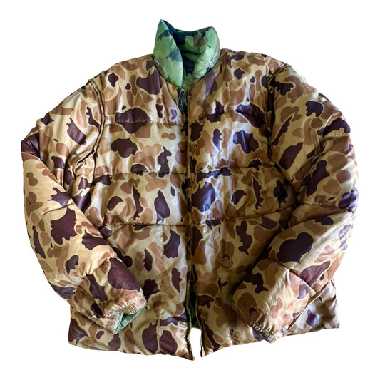 Rare Vintage 1970’s Ripstop Nylon Reversible Camo Down Jacket XL