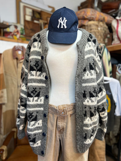 Vintage Hand Knit Wool Cowichan Cardigan w/ Pockets