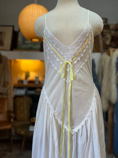 Vintage Cotton Bohemian Nightie Dress w/ Lace Trim