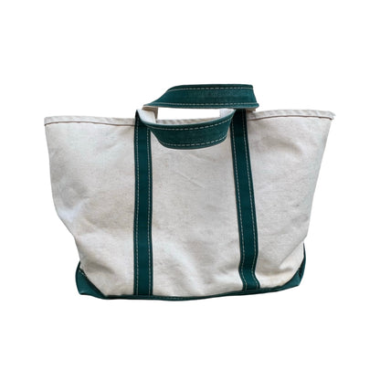 Vintage LL Bean Boat & Tote Large Canvas Tote Bag Natural w/ Dark Green Trim Distressed