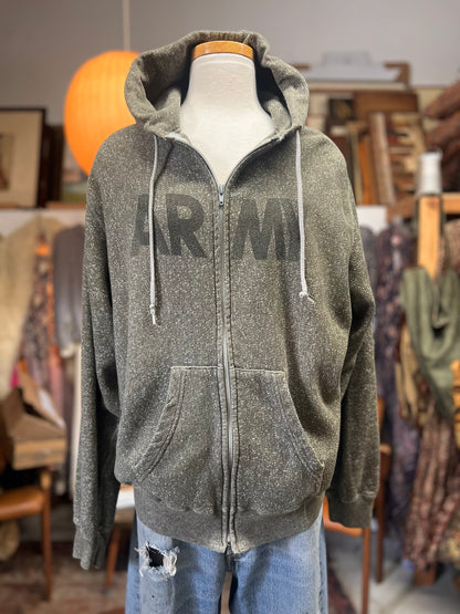 Vintage 70’s/80’s Tri-Blend Army Uniform Issued Zip Front Hoodie XL