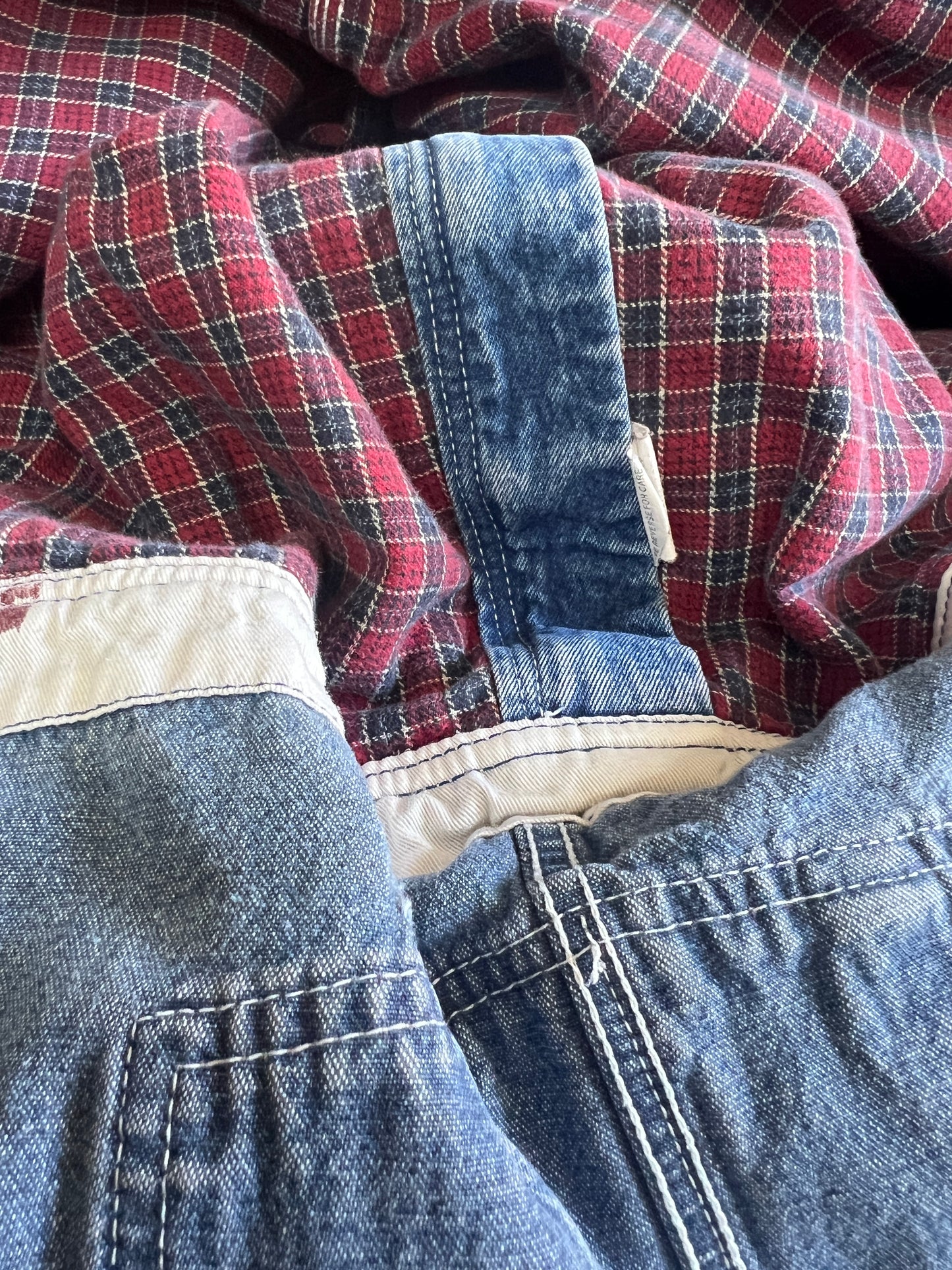 Vintage USA Works One Of A Kind Flannel Lined Distressed Painted Oversized Overalls