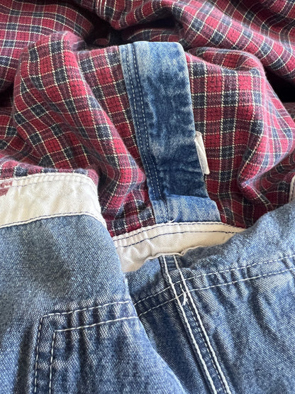 Vintage USA Works One Of A Kind Flannel Lined Distressed Painted Oversized Overalls