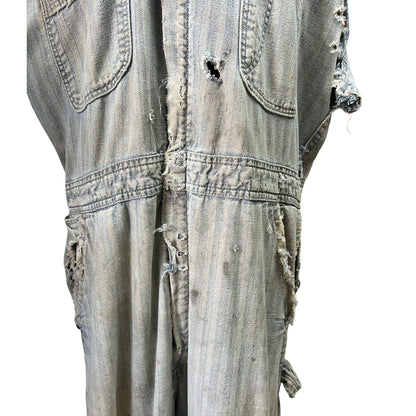 Vintage 1960’s Big Ben Herringbone Twill Heavily Distressed Cut Sleeve Sanforized Denim Jumpsuit 42