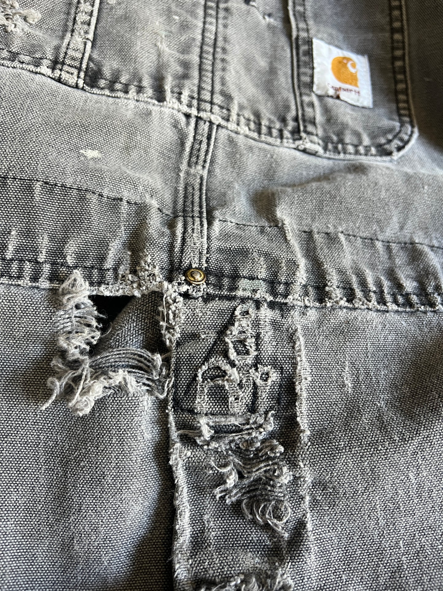 Vintage Heavily Distressed Carhartt Double Knee Faded Black Overalls