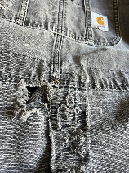 Vintage Heavily Distressed Carhartt Double Knee Faded Black Overalls